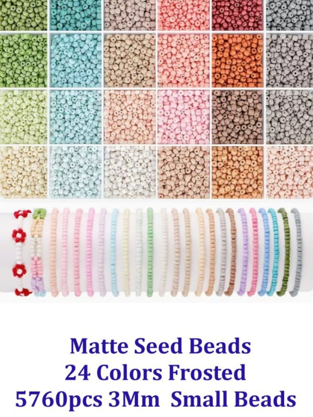Matte Seed Beads 24 Colors Frosted 5760pcs 3Mm Small Beads